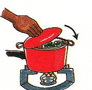 putting a lid on and lighting the burner
