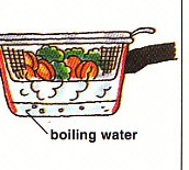 water boiling and steaming the vegetables
