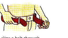slipping belt through loops
