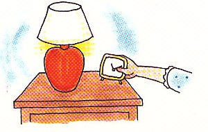 putting the alarm on her nightstand
