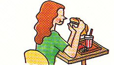 eating lunch at table