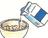 pouring milk into the cereal