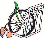 locking the bike up in a bike rack