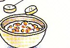 putting banana slices on the cereal