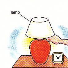 turning on her bedside lamp