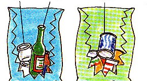 putting empty bottles, cans and jars into bags