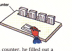 filling out deposit slip at counter