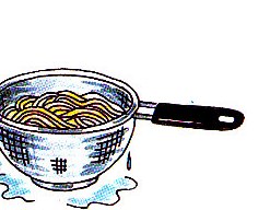 draining spaghetti in a colander