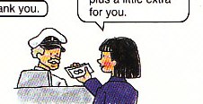 paying the fare and giving a tip