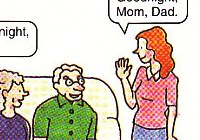 saying goodnight to her parents