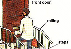 walking up the steps to the front door