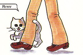the cat purred and rubbed against his leg