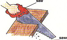 cutting it with a saw