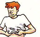 putting on a T-shirt