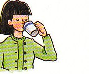 Pam drinking coffee from her mug