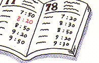 the bus schedule showing the times