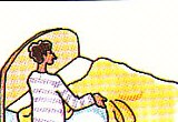 spreading a blanket over the bed