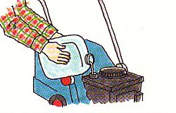 filling the lawn mower's gas tank